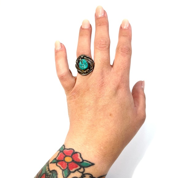 Vintage Sterling Silver Native American Turquoise Feather Ring size 7 - Picture 1 of 10
